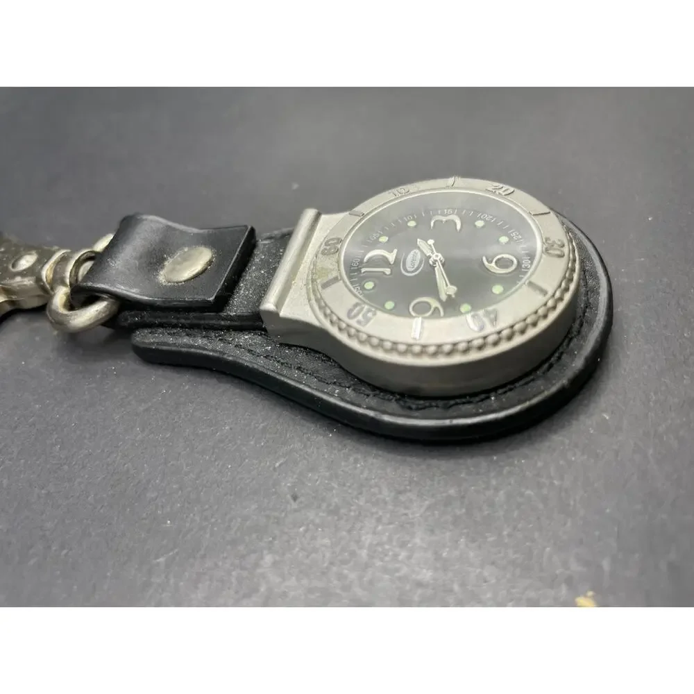 Vtg Lorente Clip Watch Hutch 2008 Leather Fob Keychain Hook Black Dial 41mm